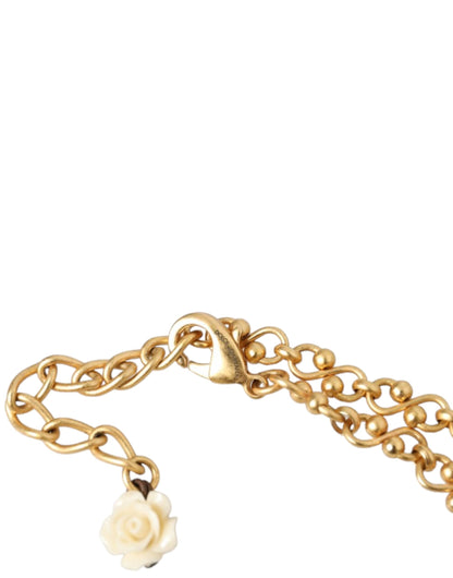  - Gold Brass Chain Sacred Heart Crystal Charm Necklace