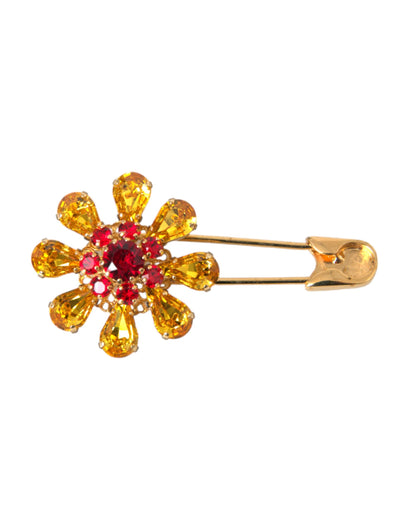  - Gold Brass Floral Crystal Jewelry Brooch Pin