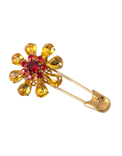  - Gold Brass Floral Crystal Jewelry Brooch Pin