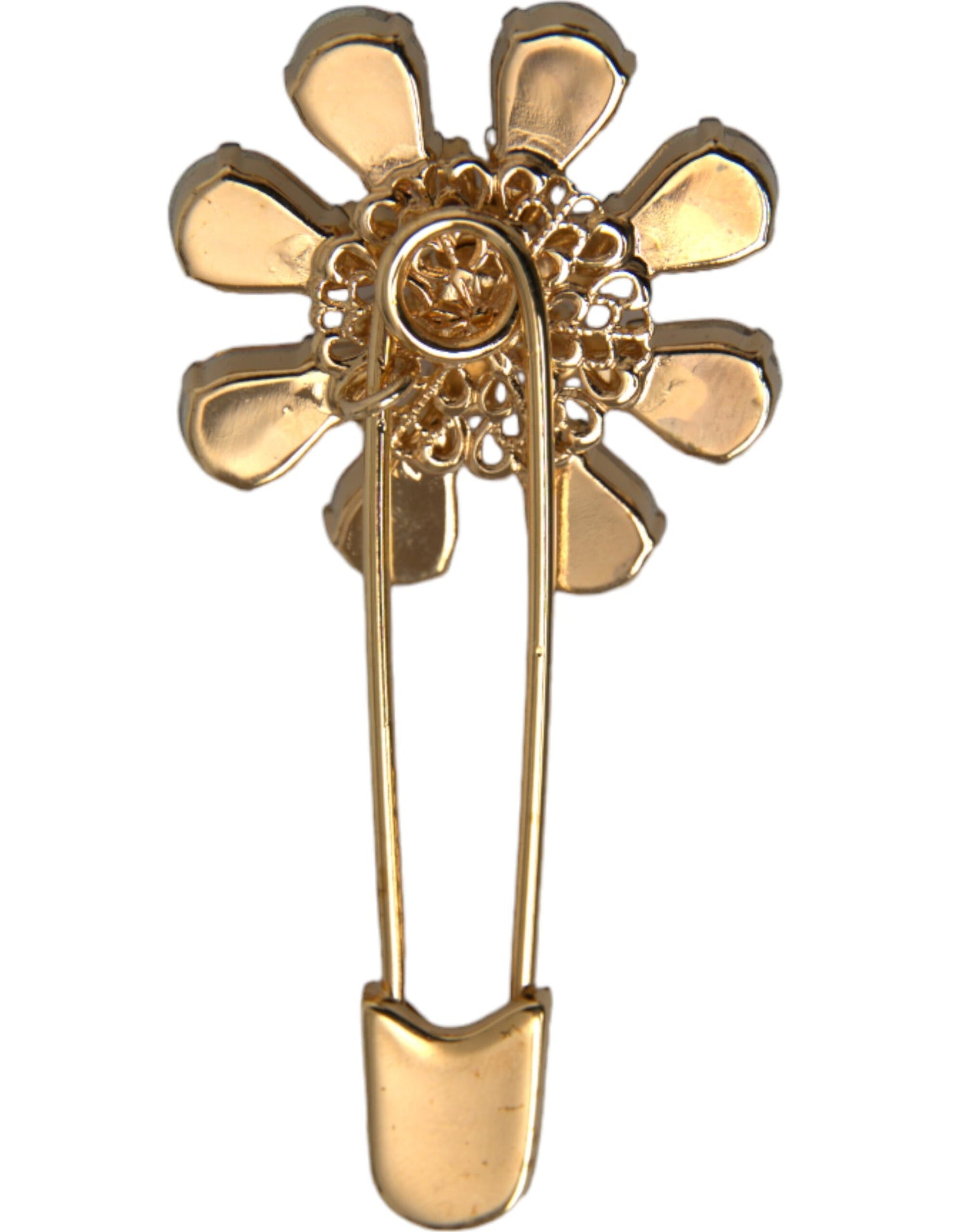  - Gold Brass Floral Crystal Jewelry Brooch Pin