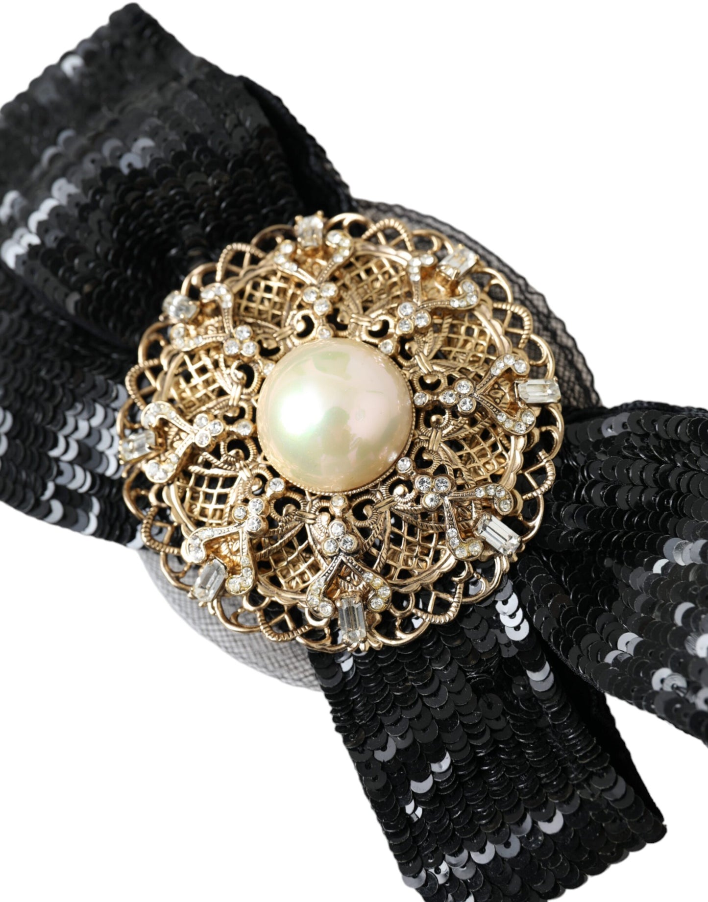  - Black Sequin Pearl Handmade Brooch Hair Pin