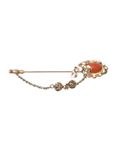  - Gold Brass Crystal Chain 925 Sterling Silver Pin Brooch