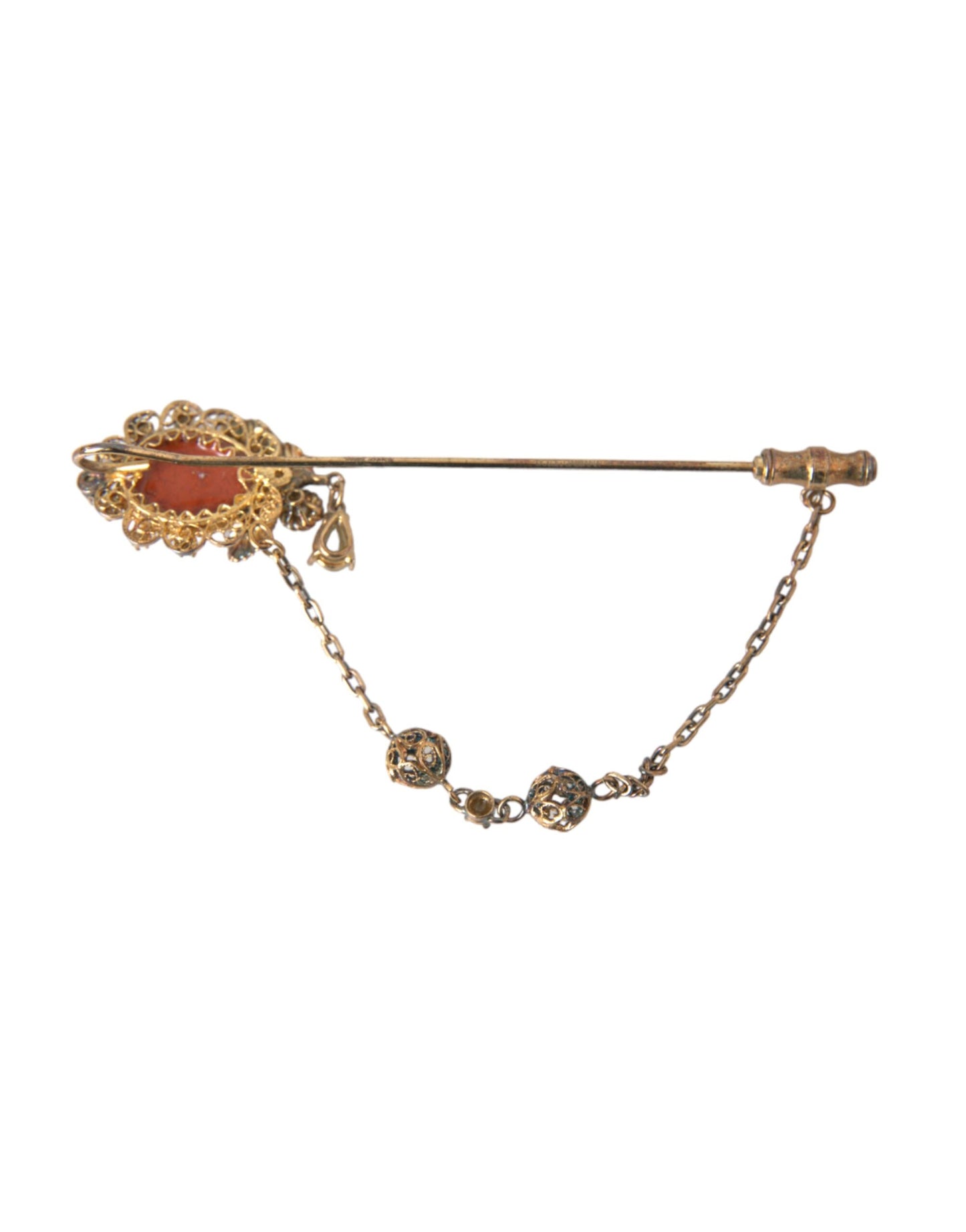  - Gold Brass Crystal Chain 925 Sterling Silver Pin Brooch