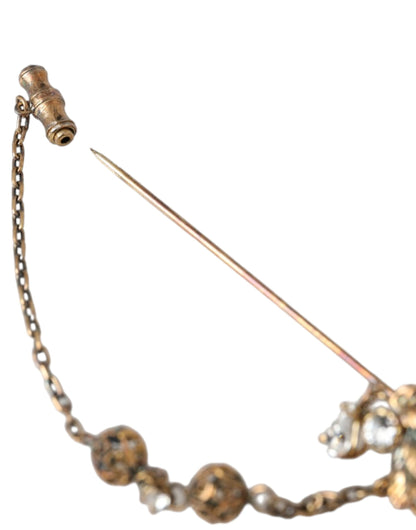  - Gold Brass Crystal Chain 925 Sterling Silver Pin Brooch