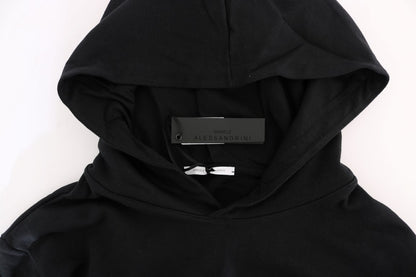  - Elegant Black Cotton Hooded Sweater