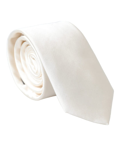  - White Solid 100% Silk Adjustable Tie