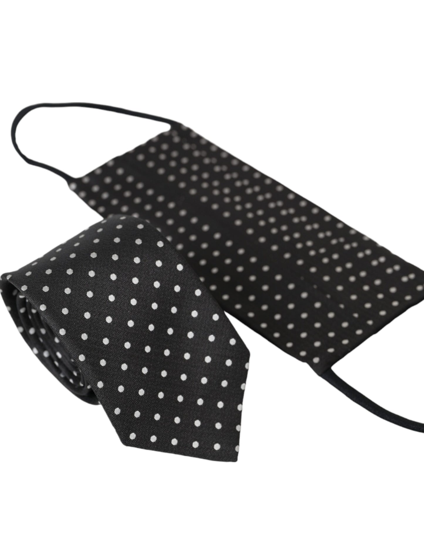  - Black White Polka Dots 100% Silk Necktie Face Mask