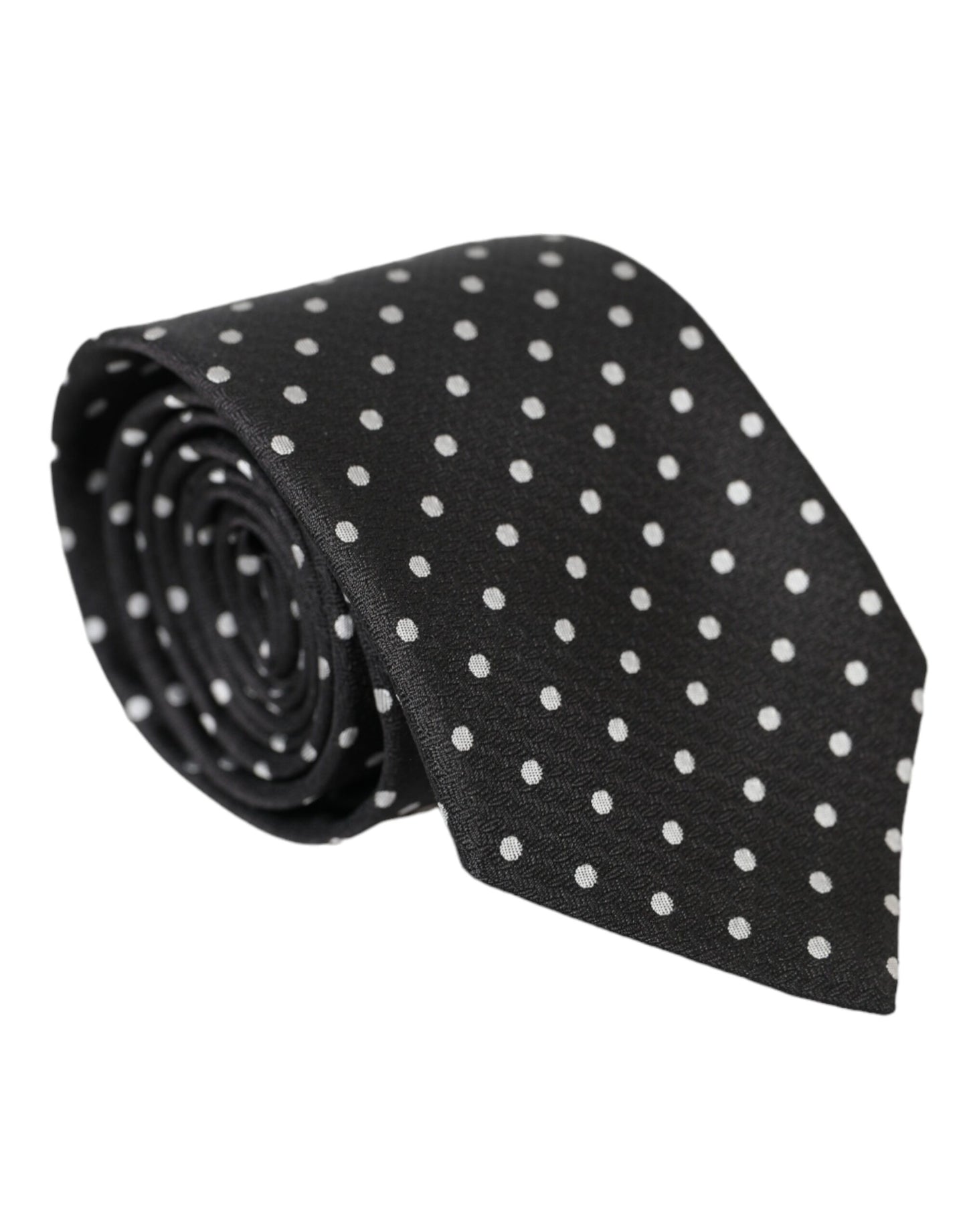  - Black White Polka Dots 100% Silk Necktie Face Mask