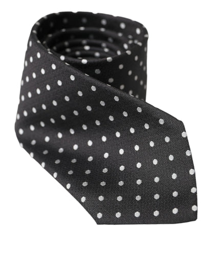  - Black White Polka Dots 100% Silk Necktie Face Mask