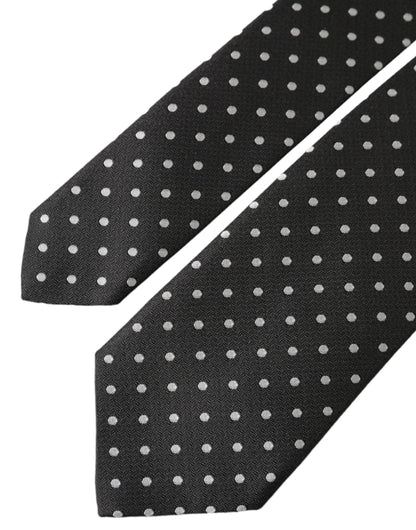  - Black White Polka Dots 100% Silk Necktie Face Mask