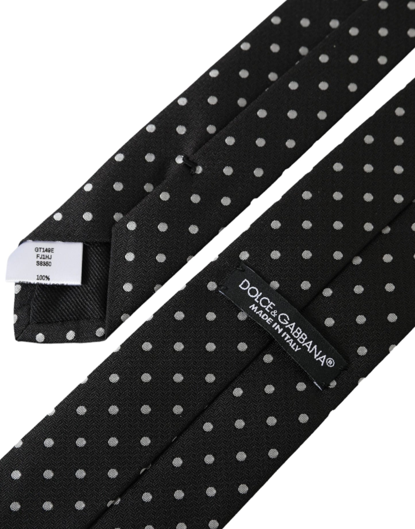  - Black White Polka Dots 100% Silk Necktie Face Mask