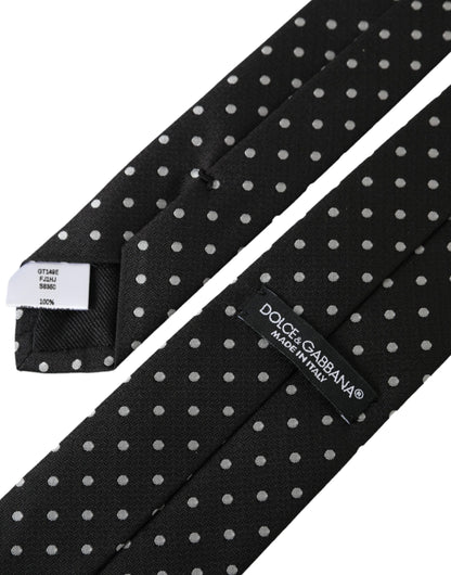  - Black White Polka Dots 100% Silk Necktie Face Mask