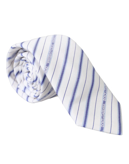  - White Blue Stripes Silk Adjustable Tie