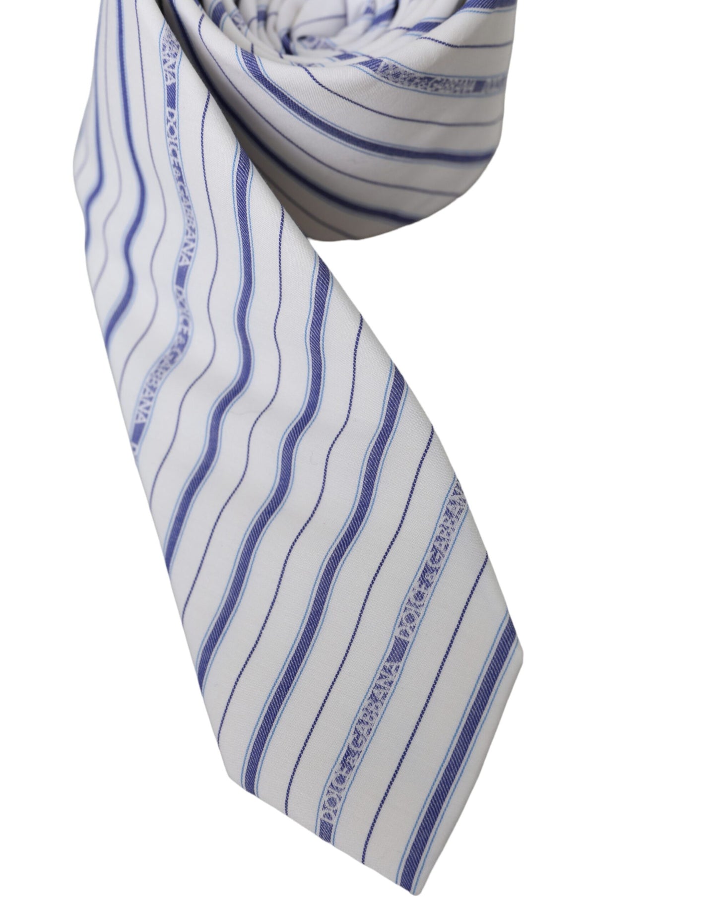  - White Blue Stripes Silk Adjustable Tie