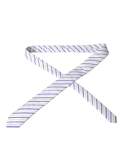  - White Blue Stripes Silk Adjustable Tie