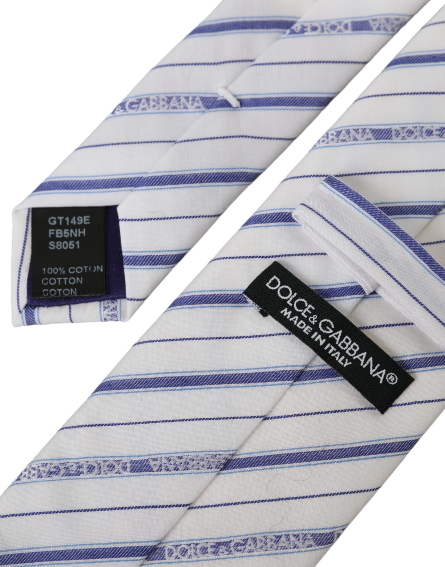  - White Blue Stripes Silk Adjustable Tie