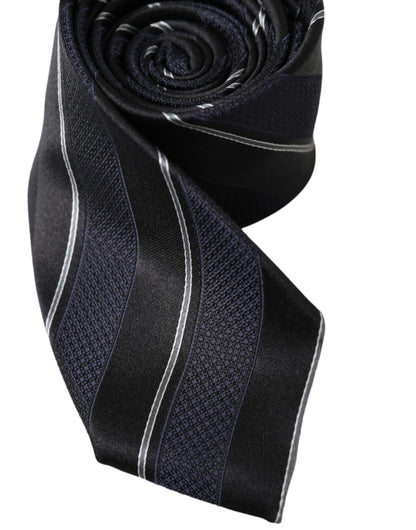  - Black White Stripes Silk Adjustable Tie