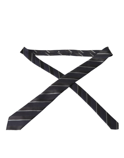  - Black White Stripes Silk Adjustable Tie