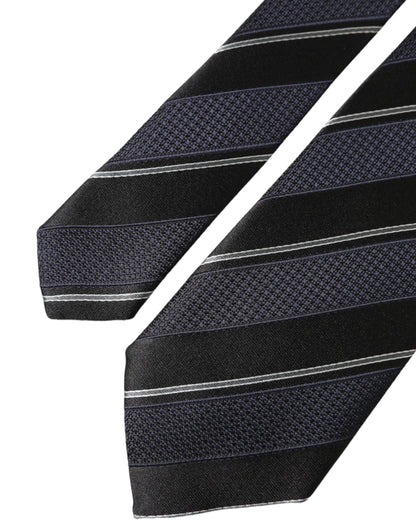  - Black White Stripes Silk Adjustable Tie