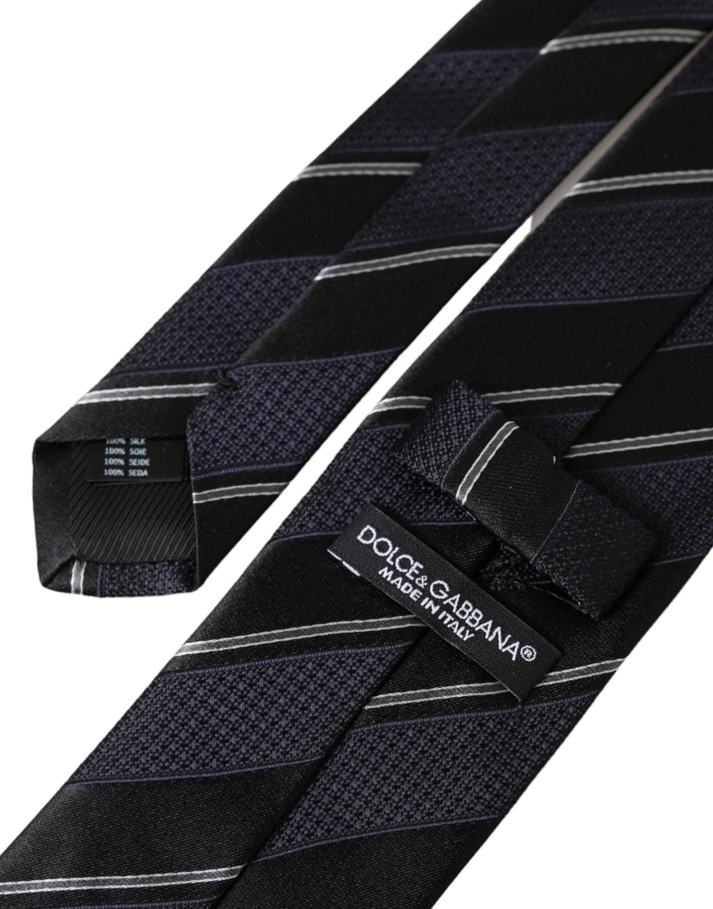  - Black White Stripes Silk Adjustable Tie