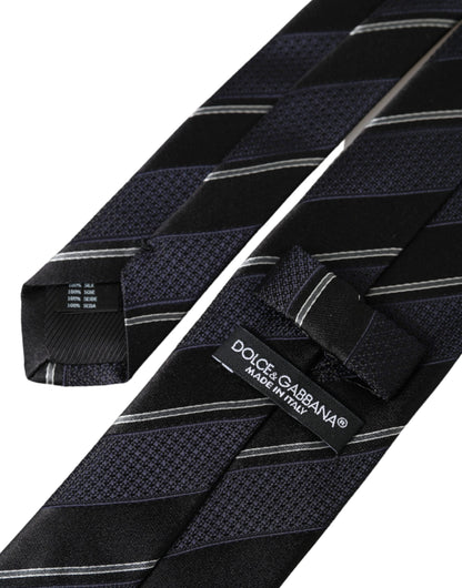  - Black White Stripes Silk Adjustable Tie