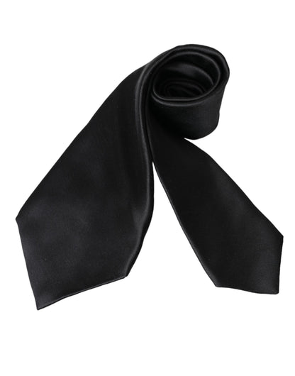  - Black Solid Silk Adjustable Tie Men