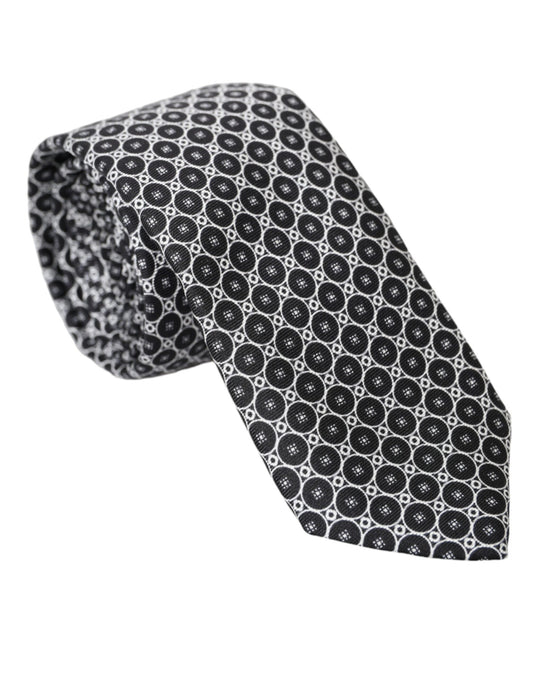  - Black White Patterned Silk Adjustable Men Tie