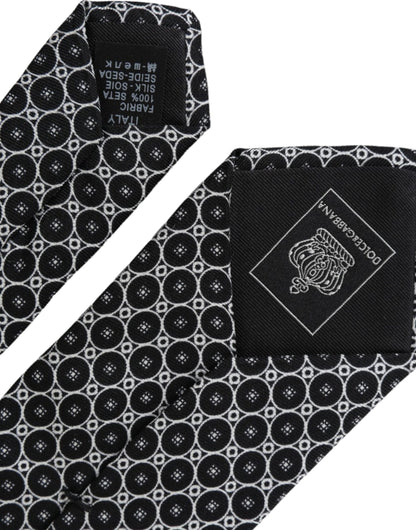  - Black White Patterned Silk Adjustable Men Tie