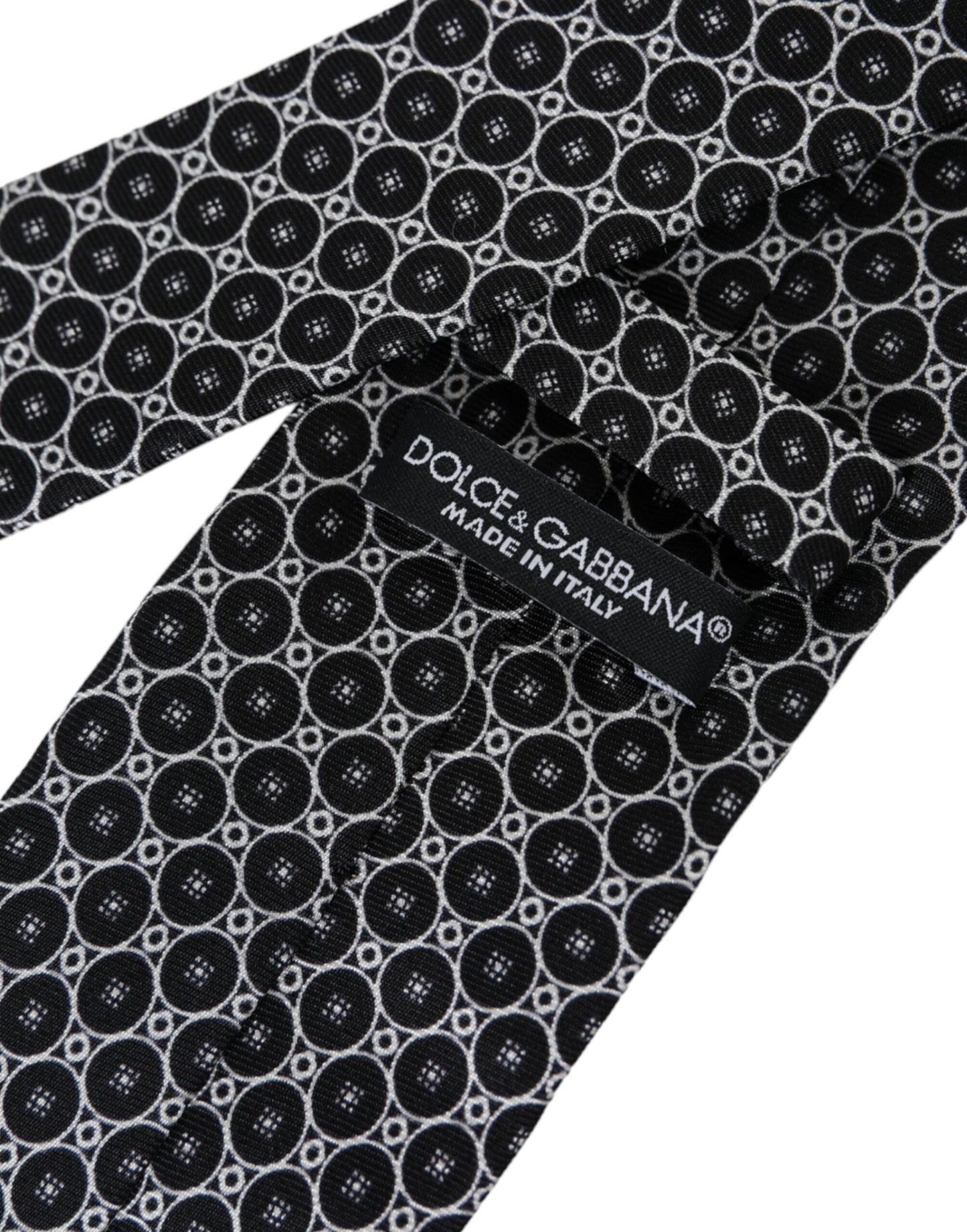  - Black White Patterned Silk Adjustable Men Tie