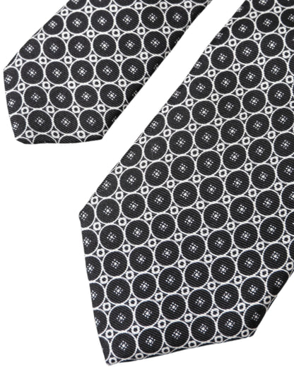  - Black White Patterned Silk Adjustable Men Tie