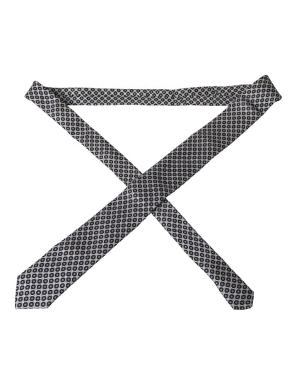  - Black White Patterned Silk Adjustable Men Tie