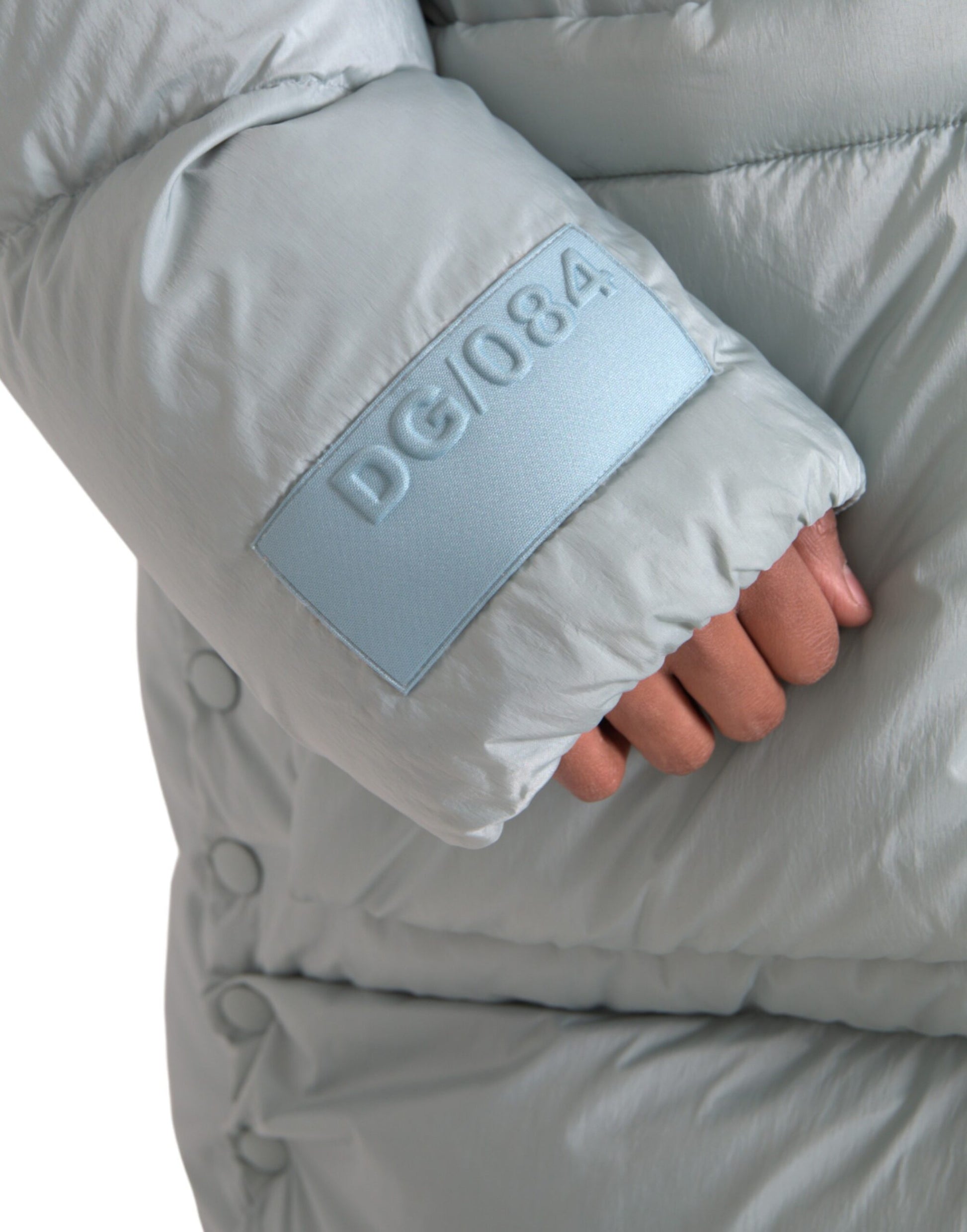 Light Blue Quilted Hooded Puffer Jacket by Dolce & Gabbana