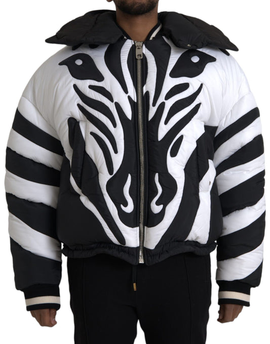 Black White Stripes Hooded Puffer Jacket - The Luxe Alliance
