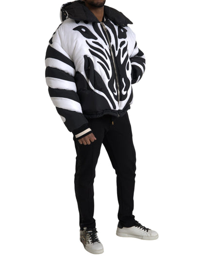 Black White Stripes Hooded Puffer Jacket - The Luxe Alliance