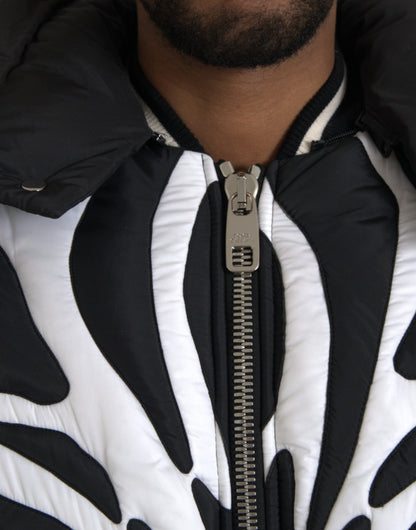 Black White Stripes Hooded Puffer Jacket - The Luxe Alliance