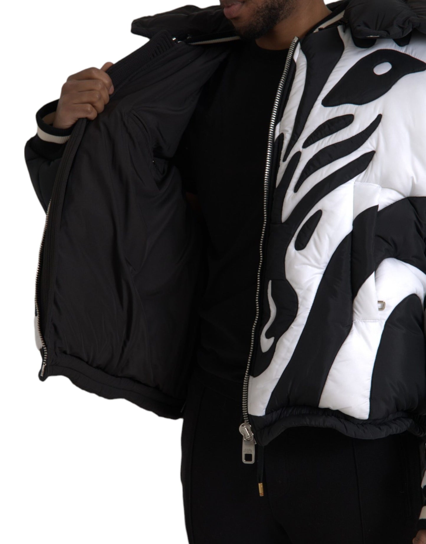 Black White Stripes Hooded Puffer Jacket - The Luxe Alliance