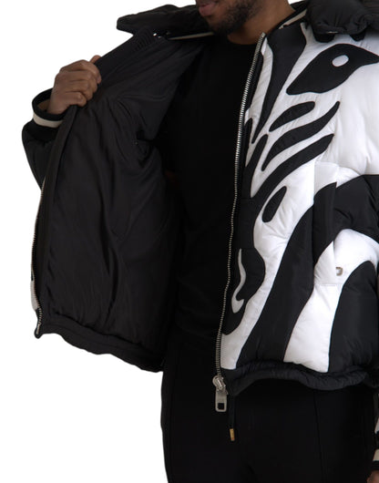 Black White Stripes Hooded Puffer Jacket - The Luxe Alliance