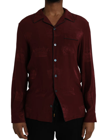 Maroon Crown Jacquard Silk Long Sleeve Shirt - The Luxe Alliance