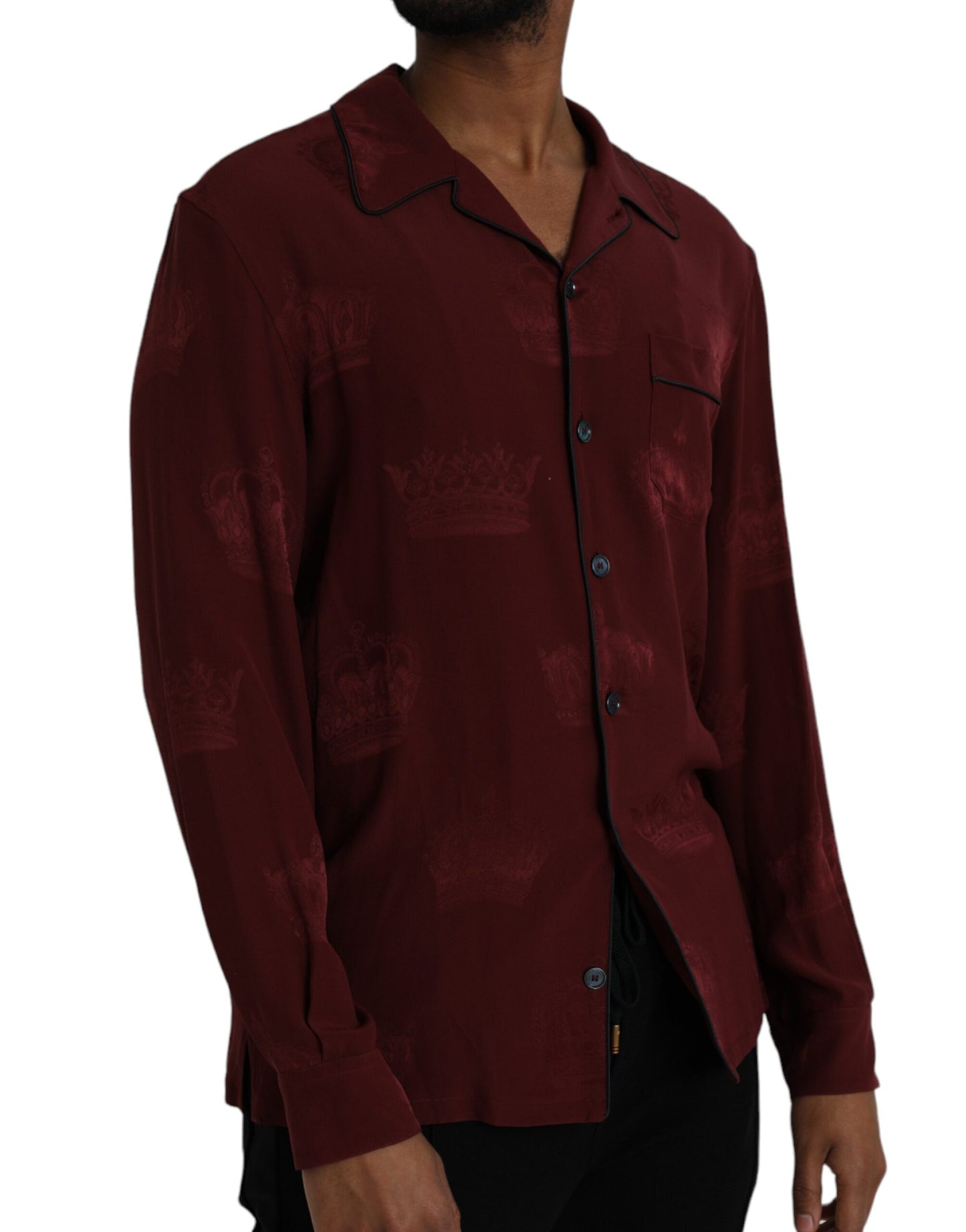 Maroon Crown Jacquard Silk Long Sleeve Shirt - The Luxe Alliance