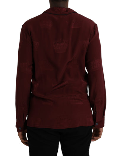 Maroon Crown Jacquard Silk Long Sleeve Shirt - The Luxe Alliance