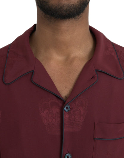 Maroon Crown Jacquard Silk Long Sleeve Shirt - The Luxe Alliance