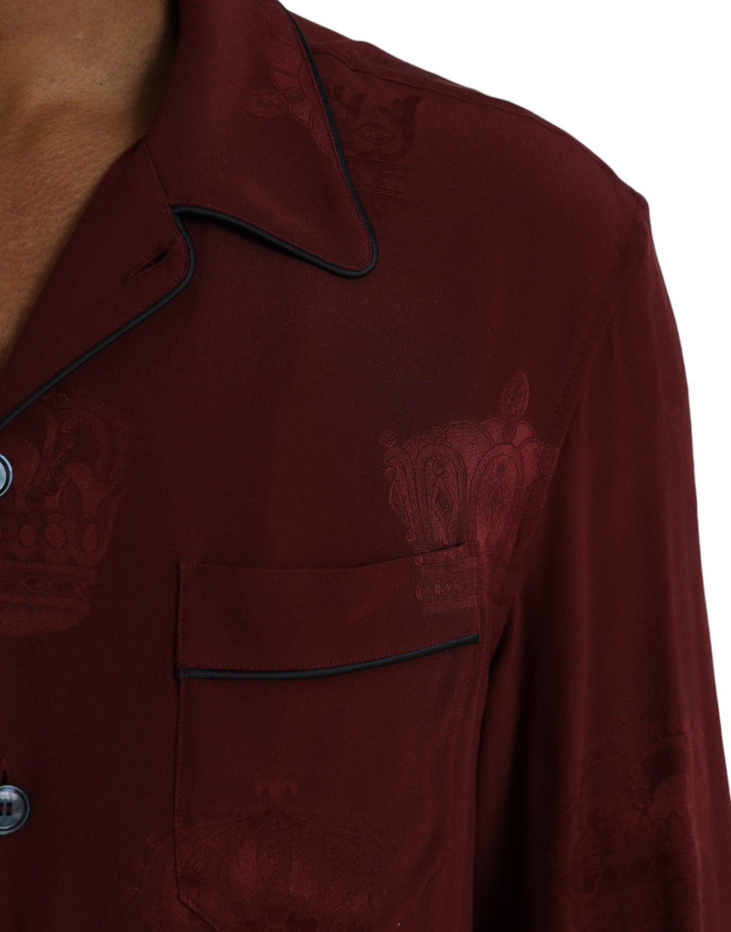 Maroon Crown Jacquard Silk Long Sleeve Shirt - The Luxe Alliance