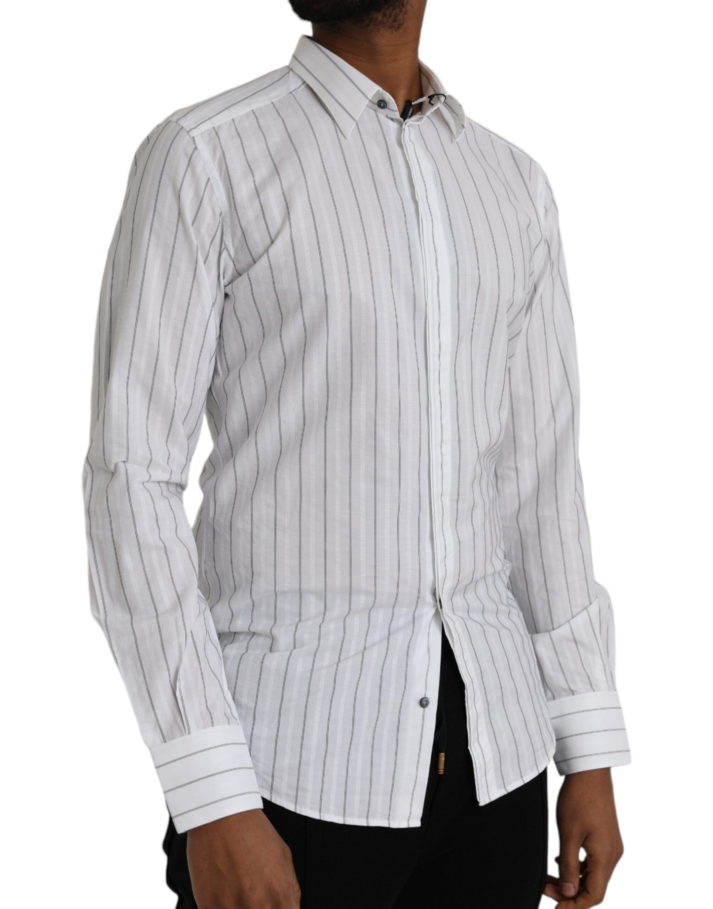 Black White Striped Formal Dress GOLD Shirt - The Luxe Alliance