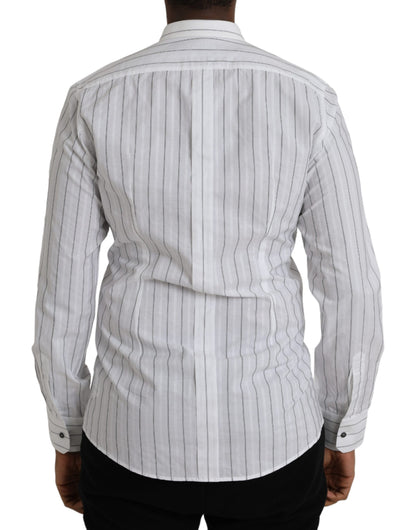 Black White Striped Formal Dress GOLD Shirt - The Luxe Alliance