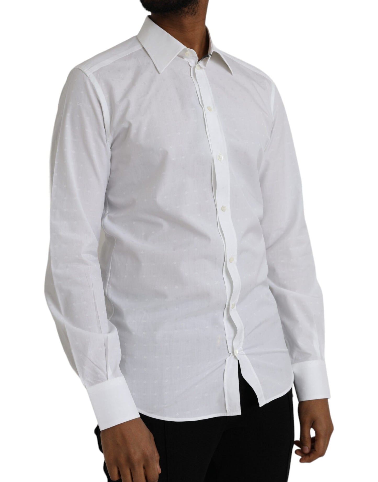 White Logo Cotton Men Dress GOLD Shirt - The Luxe Alliance