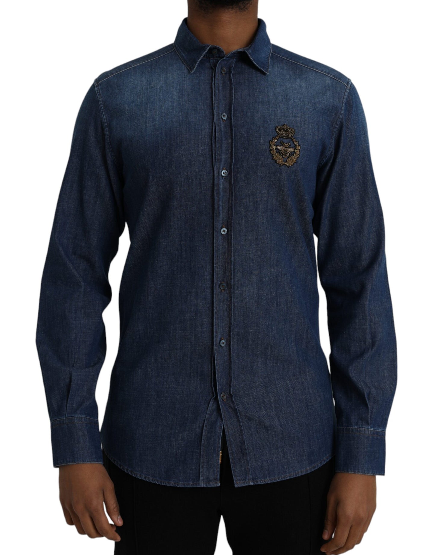 Blue Crown Bee Cotton Denim GOLD Shirt - The Luxe Alliance