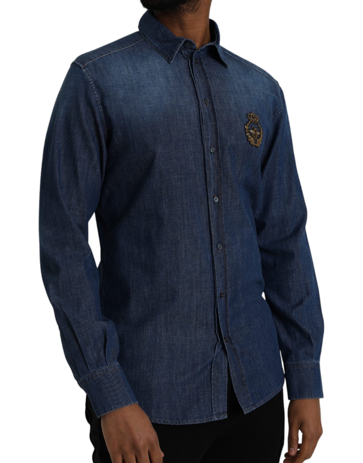 Blue Crown Bee Cotton Denim GOLD Shirt - The Luxe Alliance