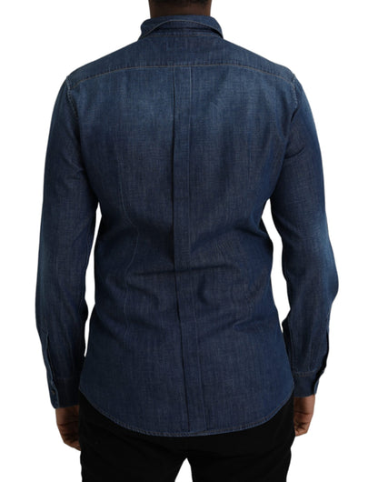 Blue Crown Bee Cotton Denim GOLD Shirt - The Luxe Alliance