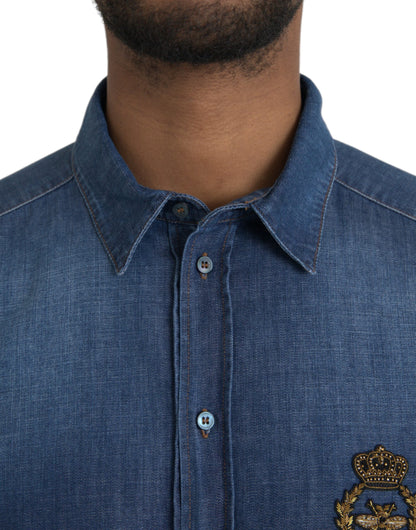 Blue Crown Bee Cotton Denim GOLD Shirt - The Luxe Alliance