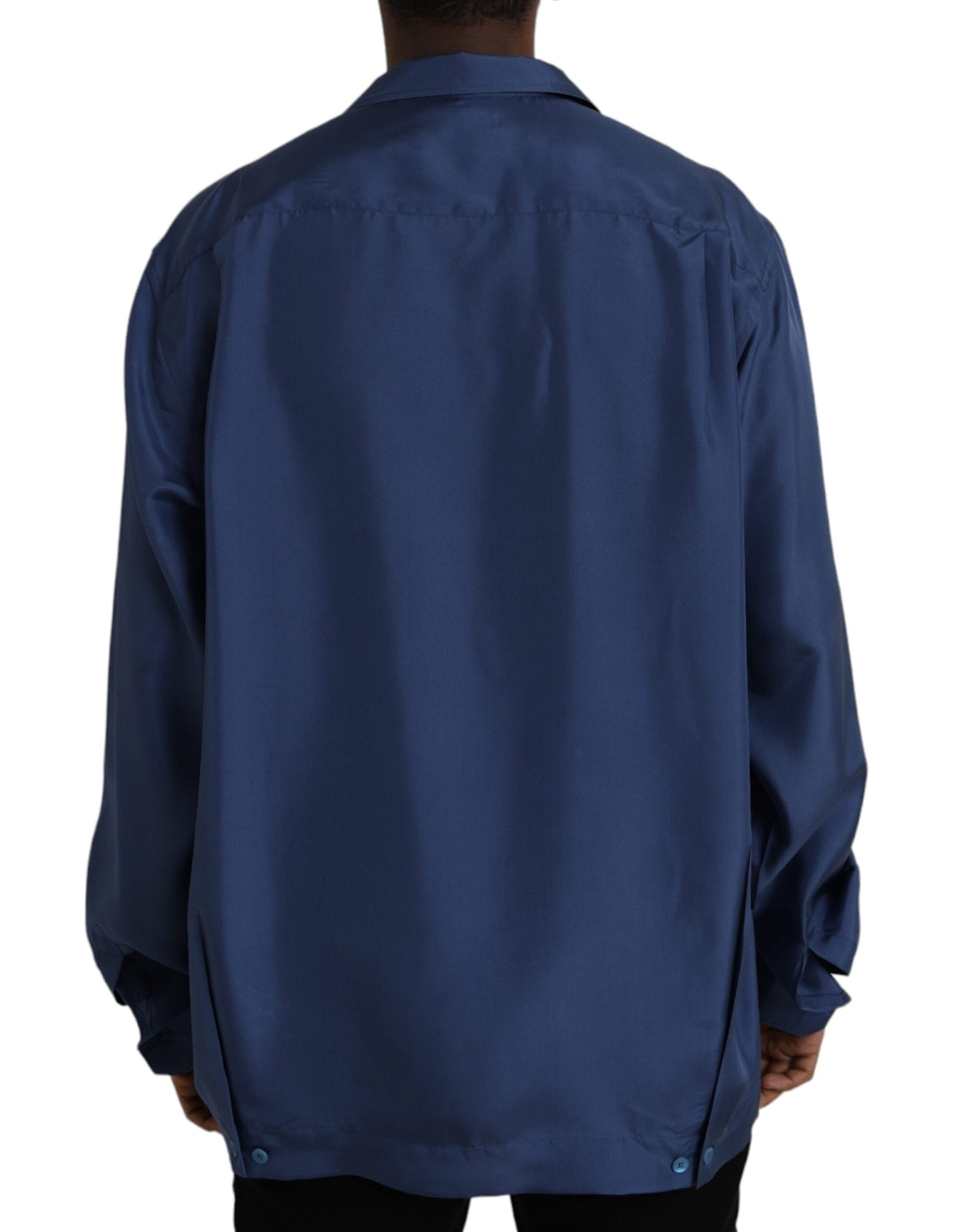 Blue Silk Long Sleeve Lounge Casual Shirt - The Luxe Alliance